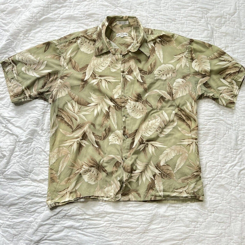Vintage / Pierre Cardin / Hawaiian Shirt / Men XL / Palm Leaves Green / Cotton